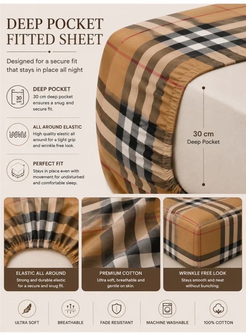 ZEESQUARE 4-Piece Luxury Tartan Plaid Cotton Bed Sheet Set | Printed Check Pattern Bedding Set with 1 Fitted Sheet, 1 Flat Sheet & 2 Pillow Covers | 100% Cotton Soft Comfortable Breathable Bedsheets | Single & King Size - Image 3