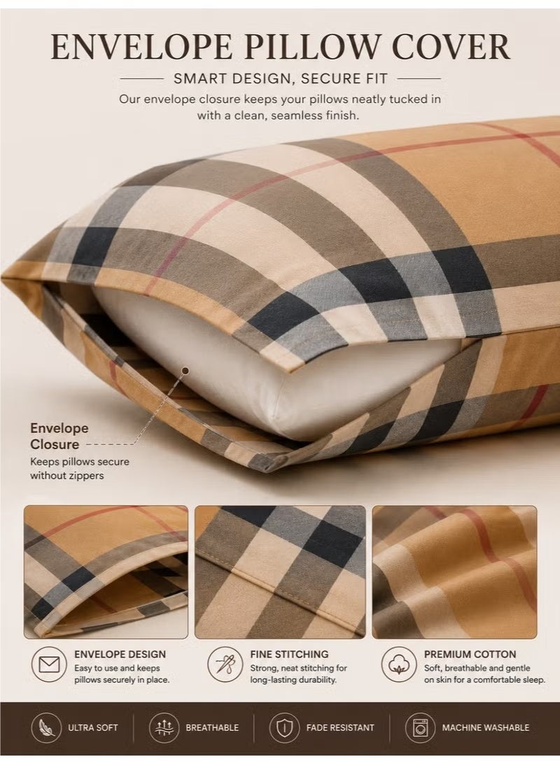 ZEESQUARE 4-Piece Luxury Tartan Plaid Cotton Bed Sheet Set | Printed Check Pattern Bedding Set with 1 Fitted Sheet, 1 Flat Sheet & 2 Pillow Covers | 100% Cotton Soft Comfortable Breathable Bedsheets | Single & King Size - Image 4
