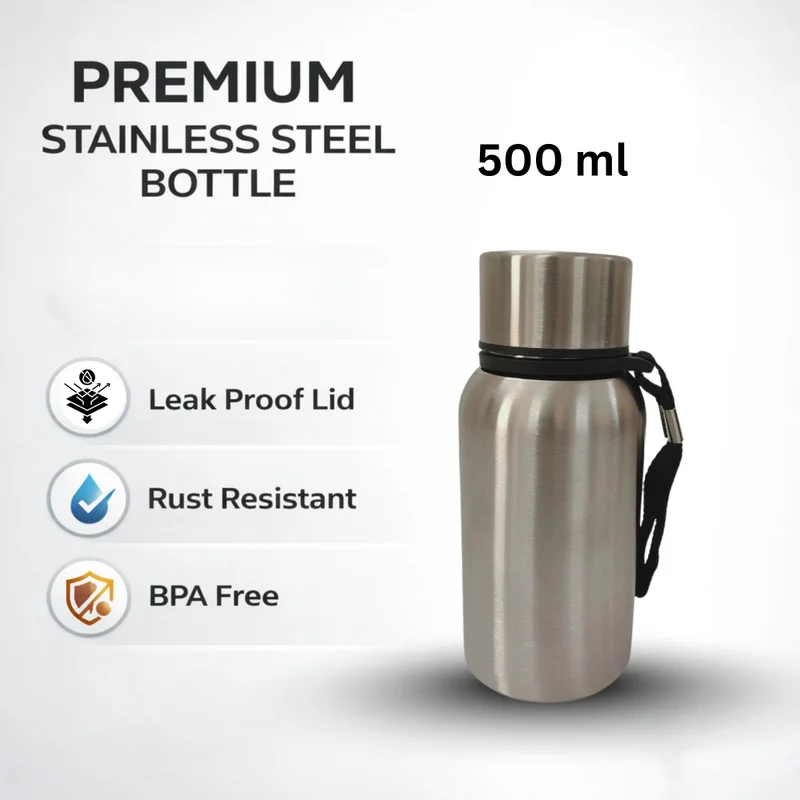 Tummy  TUMMY Stainless Steel Water Bottle Single Wall - Leak Proof Drinking Bottle Rust Resistant -  Water Container for Office School Gym Travel | Outdoor Use Lightweight (500ml & 750ml)  | Best Price UAE