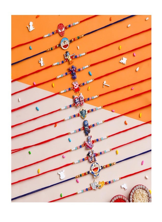 Pride Store Stylish Cartoon Character Kids Rakhi Set with Tilak Pack and Greeting Card for Brother, Sister, Baby Boy, Baby Girl, Chhota Bhai (Kids Rakhi Set - C) - Image 1