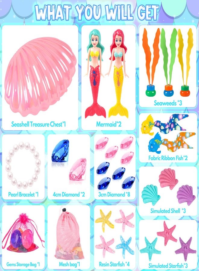 HUUIDY Pool Toys, 31Pcs Mermaid Toys Diving Toys with Shell Treasure Chests and Storage Bag, Swimming Pool Games Summer Water Toy Gift Set for Kids Toddlers Girls Boys - Image 5