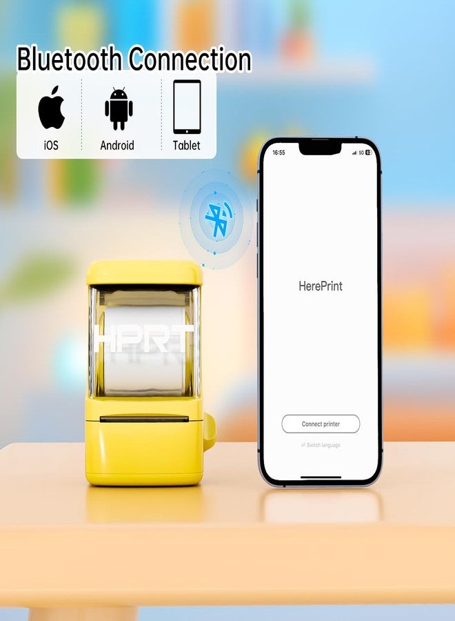 اتش بي ار تي طابعة ملصقات HPRT NEW1، مقاس 2 بوصة، محمولة، تعمل بتقنية البلوتوث، بدون حبر، مناسبة للشركات الصغيرة، والمنازل، والمدارس، طابعة ملصقات للعناوين، والشعارات، والباركود، والملابس، مع خاصية التعرف التلقائي على الملصقات (أصفر) - Image 3