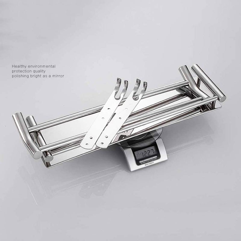 Oslen Bathroom Accessories Bathroom Shelf with Rail,Stainless Steel Bathroom Towel Holder,Shower Caddy Basket Organizer,Wall Mounted Bathroom Towel Rack and Shelf - Image 4