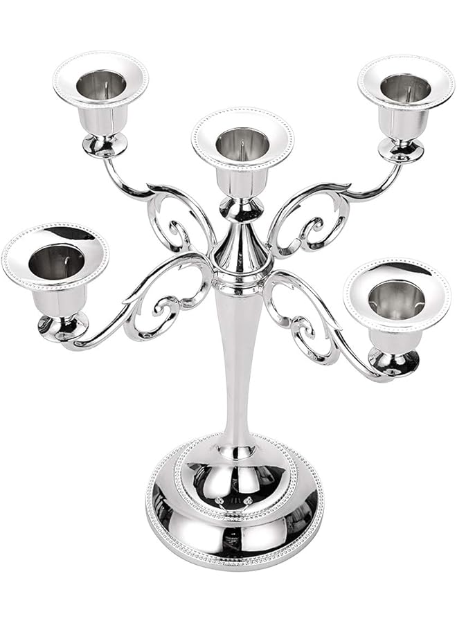 erorex 5 Arms Metal Candelabra Candlestick Silver European Elegant Candle Holder Candle Stand For Wedding Dining Table Party Home Decoration Silver Tone - Image 4