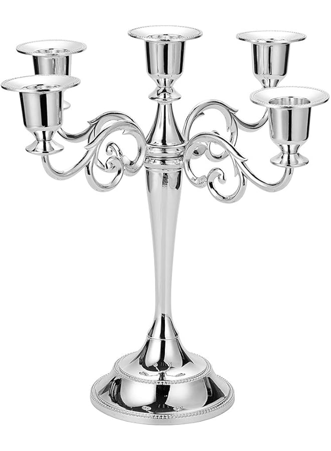 erorex 5 Arms Metal Candelabra Candlestick Silver European Elegant Candle Holder Candle Stand For Wedding Dining Table Party Home Decoration Silver Tone - Image 1