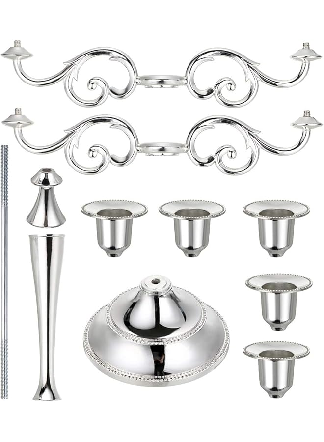 erorex 5 Arms Metal Candelabra Candlestick Silver European Elegant Candle Holder Candle Stand For Wedding Dining Table Party Home Decoration Silver Tone - Image 2