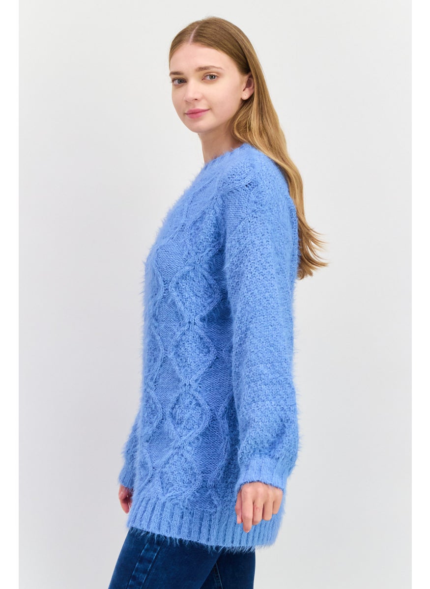 GLAMOROUS Women Oversized Knitted Sweater, Blue  - Image 2