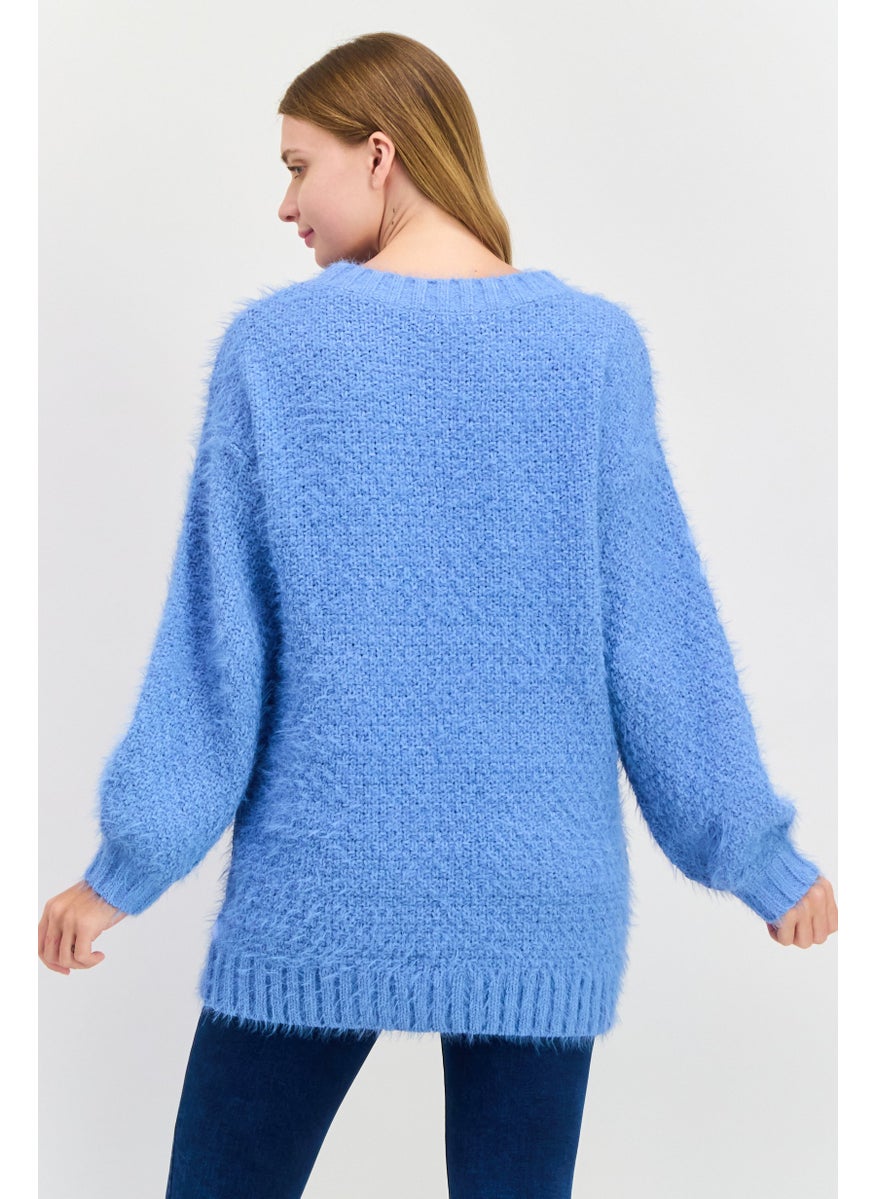 GLAMOROUS Women Oversized Knitted Sweater, Blue  - Image 4