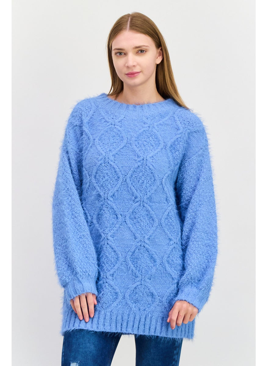 GLAMOROUS Women Oversized Knitted Sweater, Blue  - Image 1