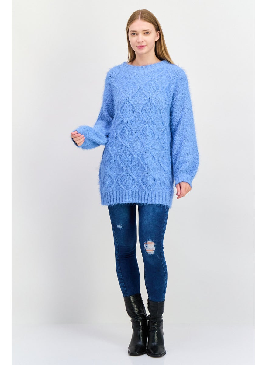 GLAMOROUS Women Oversized Knitted Sweater, Blue  - Image 3