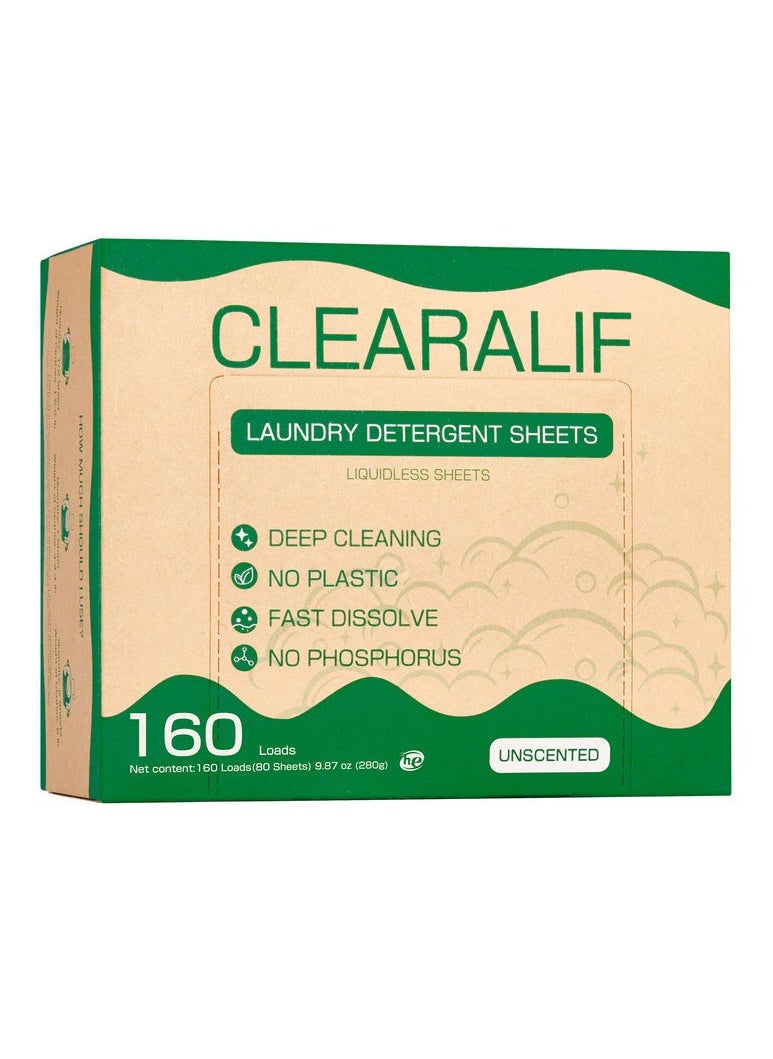 CLEARALIF Laundry Detergent Sheets Uncented 160 Loads, 80 Sheets  - Image 1