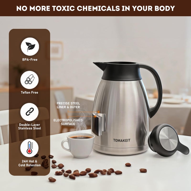  TOMAKEIT Thermal Coffee Carafe, 2L/68 Oz Stainless Steel Vacuum Insulated Thermoses, Double-Wall Design, 24-Hour Hot & Cold, Leak-Proof, Portable for Travel,Camping,Office - Image 5