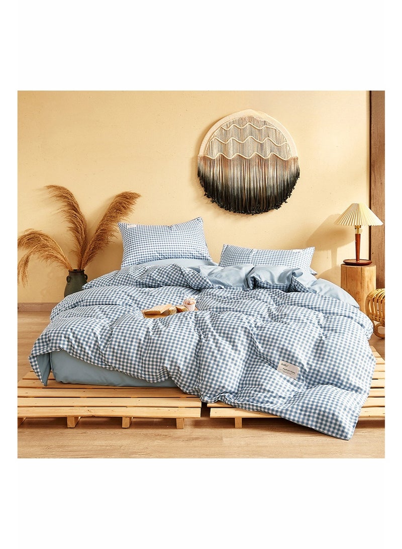Hello This Washable, Pure Cotton Duvet Cover Set Features Minimalist Décor, Including One Soft Duvet Cover (220 X 240 Cm), One Flat Sheet (230 X 245 Cm), And Two Pillowcases (48 X 74 Cm) in White and Sky Blue. - Image 1