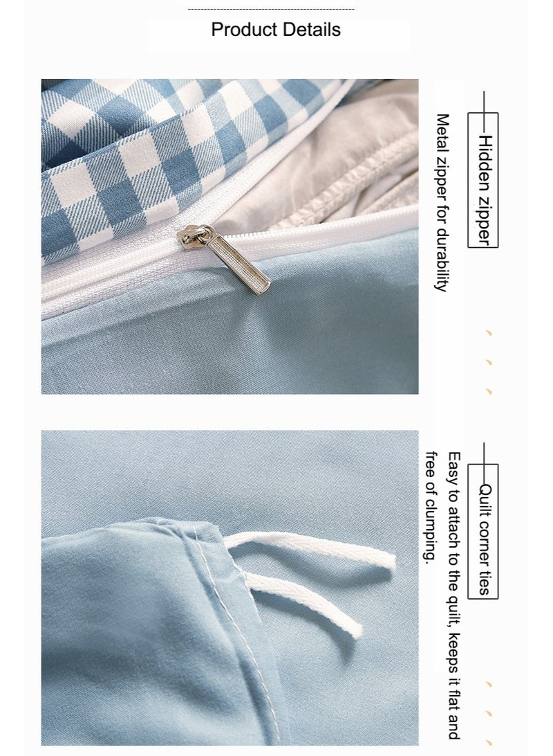 Hello This Washable, Pure Cotton Duvet Cover Set Features Minimalist Décor, Including One Soft Duvet Cover (220 X 240 Cm), One Flat Sheet (230 X 245 Cm), And Two Pillowcases (48 X 74 Cm) in White and Sky Blue. - Image 5