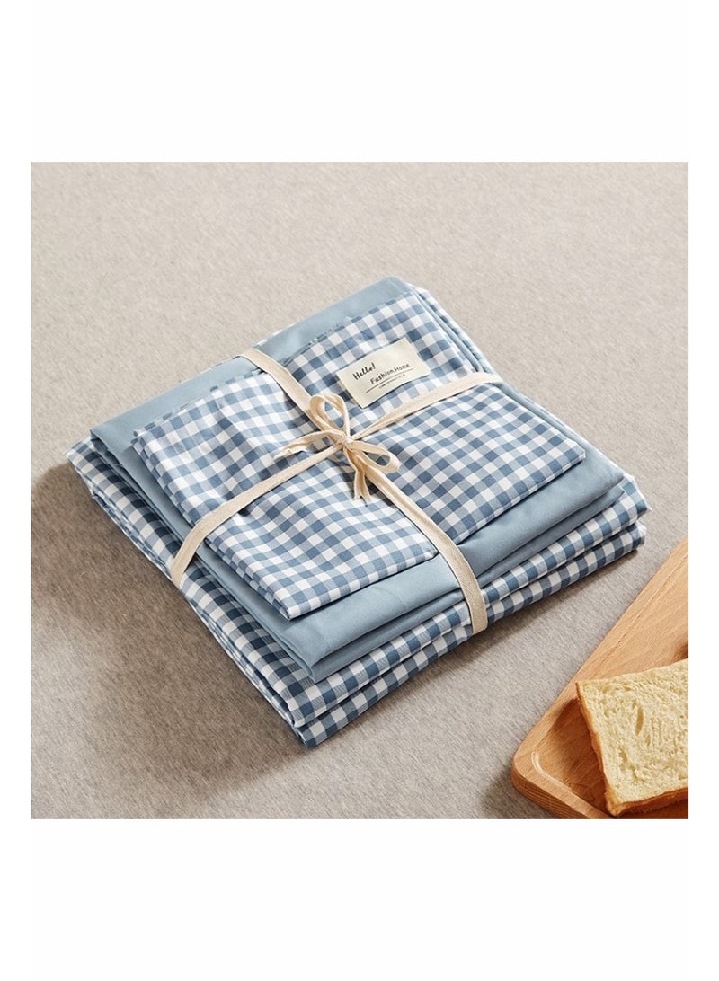 Hello This Washable, Pure Cotton Duvet Cover Set Features Minimalist Décor, Including One Soft Duvet Cover (220 X 240 Cm), One Flat Sheet (230 X 245 Cm), And Two Pillowcases (48 X 74 Cm) in White and Sky Blue. - Image 2