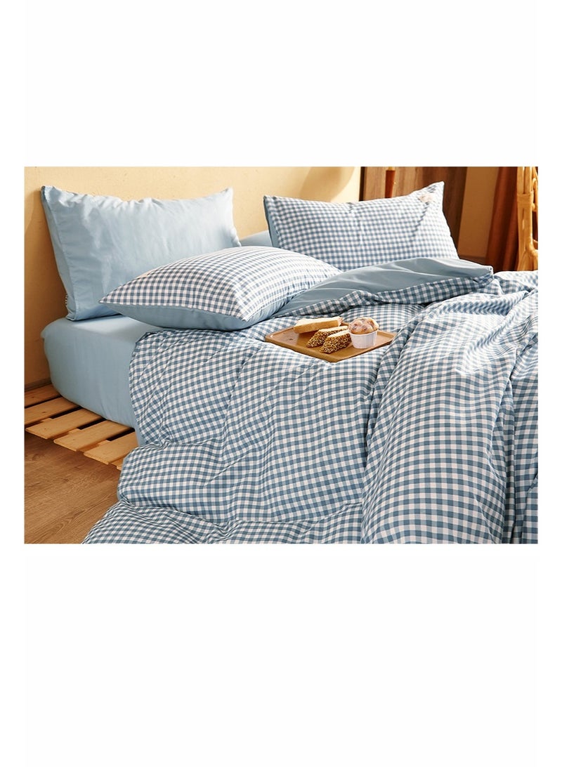 Hello This Washable, Pure Cotton Duvet Cover Set Features Minimalist Décor, Including One Soft Duvet Cover (220 X 240 Cm), One Flat Sheet (230 X 245 Cm), And Two Pillowcases (48 X 74 Cm) in White and Sky Blue. - Image 3