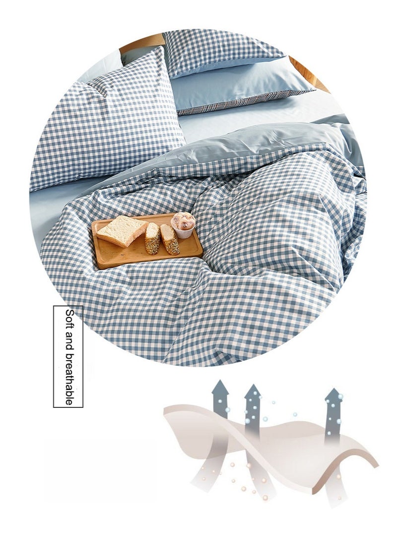 Hello This Washable, Pure Cotton Duvet Cover Set Features Minimalist Décor, Including One Soft Duvet Cover (220 X 240 Cm), One Flat Sheet (230 X 245 Cm), And Two Pillowcases (48 X 74 Cm) in White and Sky Blue. - Image 4