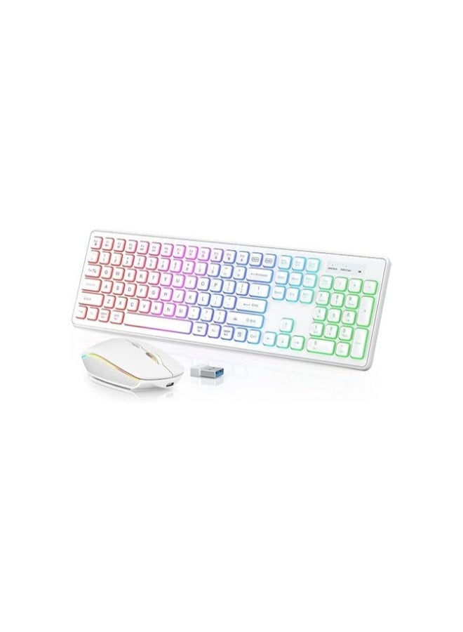 Backlit 2.4G Wireless Keyboard and Mouse Combo Rechargeable for Office Home, USB ChargingFull Size Ergonomic Tilt Angle Keyboard with Mouse for Mac OS, for Windows - Image 1