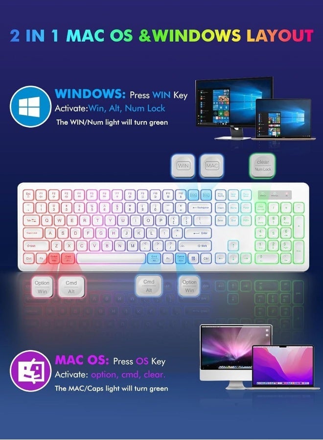 Backlit 2.4G Wireless Keyboard and Mouse Combo Rechargeable for Office Home, USB ChargingFull Size Ergonomic Tilt Angle Keyboard with Mouse for Mac OS, for Windows - Image 3