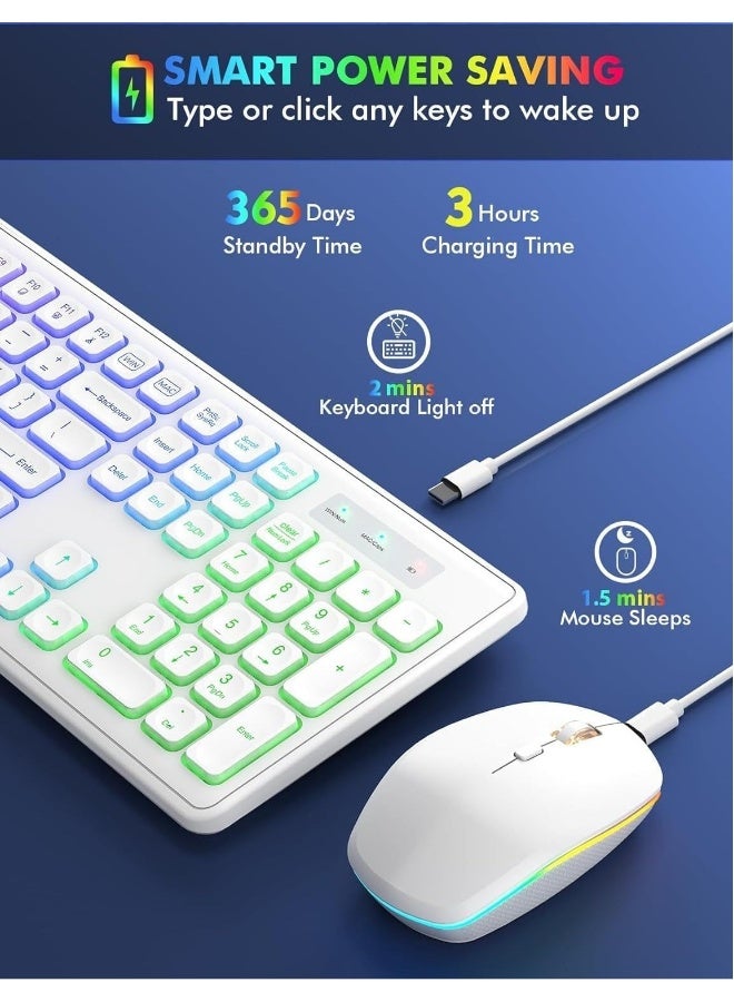 Backlit 2.4G Wireless Keyboard and Mouse Combo Rechargeable for Office Home, USB ChargingFull Size Ergonomic Tilt Angle Keyboard with Mouse for Mac OS, for Windows - Image 2