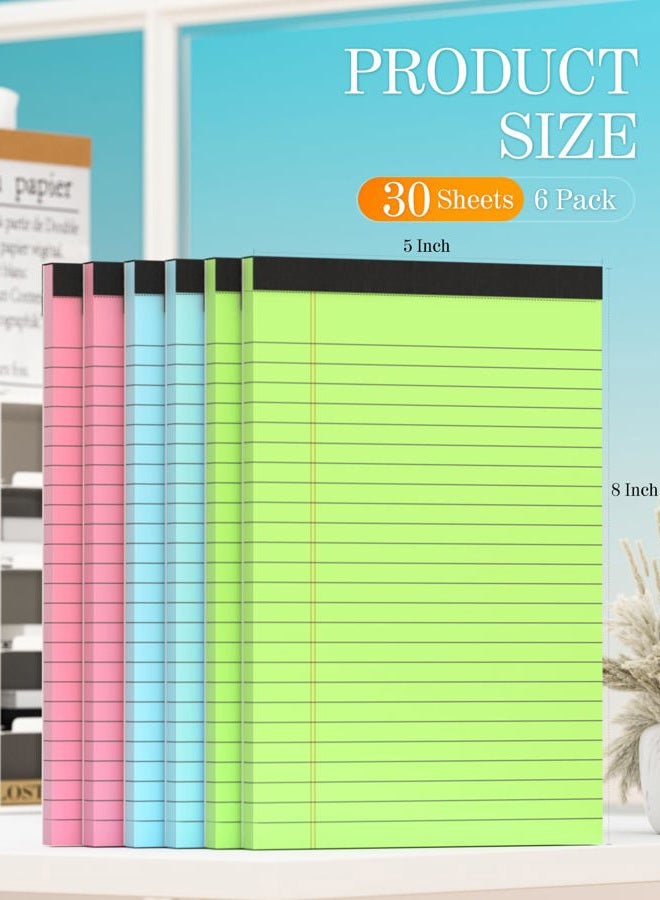 Zaviko Small Legal Pads 5x8 Colored Note Pads, 6 Pack Small Notepads for Work, Pink Notepad 5x8 Mini Legal Pad, Colored Legal Pads 5x8 for Home Office Supplies, Lined Notebook Paper 5x8 Notes, 30 Sheets/Pad - Image 2