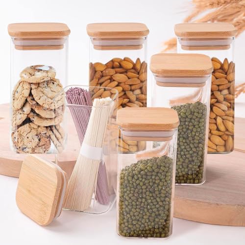 NVRA Premium 330Ml Glass Containers for Kitchen Set of 12-Piece | 11.2 Oz Storage Jars with Bamboo Lids | Square Spice Jars for Kitchen Storage and Organization | Container for Pantry & Herbs - Image 4