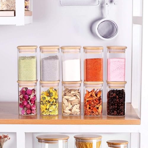 NVRA Premium 330Ml Glass Containers for Kitchen Set of 12-Piece | 11.2 Oz Storage Jars with Bamboo Lids | Square Spice Jars for Kitchen Storage and Organization | Container for Pantry & Herbs - Image 3