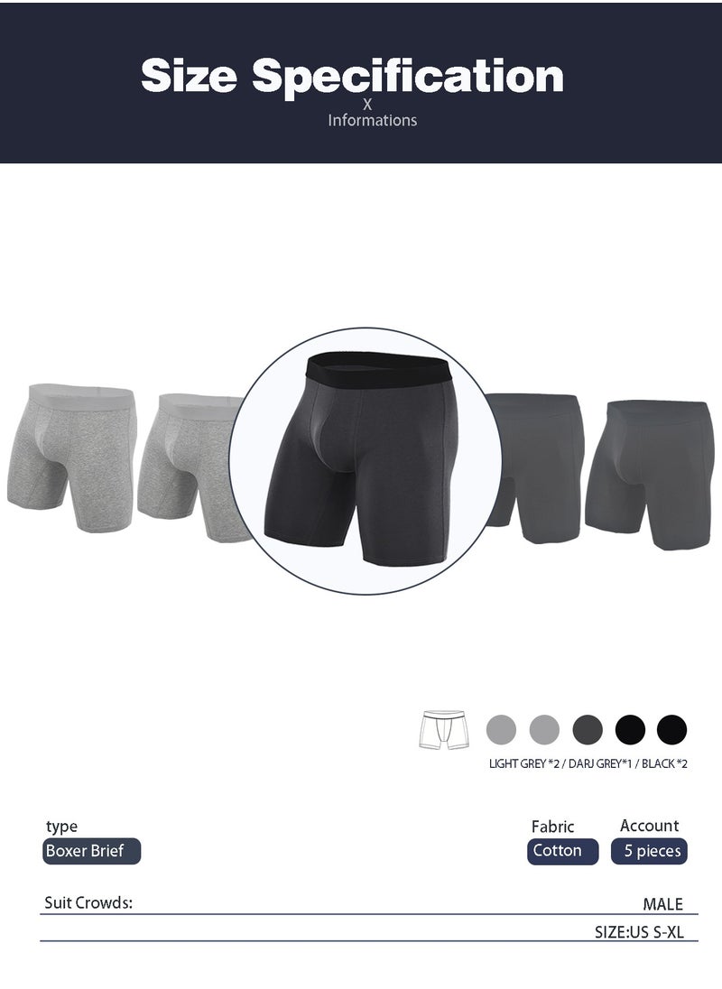 infino - Men's 5-Pack Boxer Briefs - Mid-Rise, Anti-Chafing Stretch Cotton, Breathable Athletic Underwear in Assorted Colors (Black/Gray/Light Grey) - Available in M - Image 1