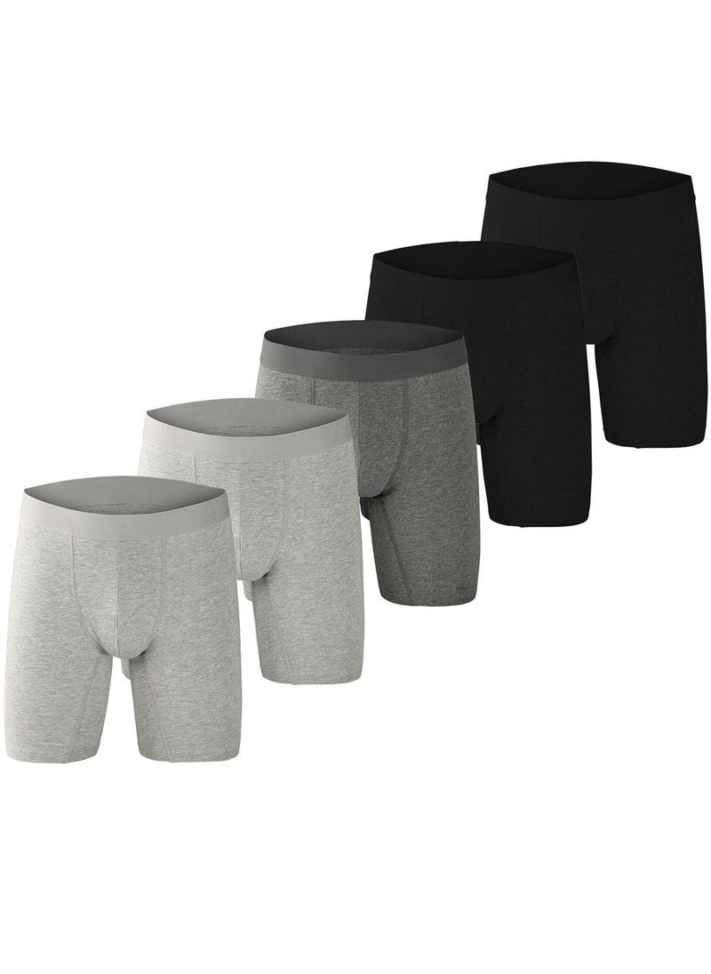infino - Men's 5-Pack Boxer Briefs - Mid-Rise, Anti-Chafing Stretch Cotton, Breathable Athletic Underwear in Assorted Colors (Black/Gray/Light Grey) - Available in M - Image 1
