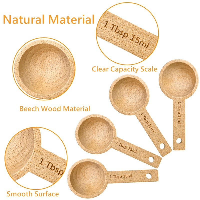 Tebery 8 Pack Wood Measuring Scoops for Canister, 1 Tablespoon Beech Coffee Scoop Measuring Spoons for Coffee Beans, Ground Coffee, Protein Powder, Spices, Tea and Bath Salt - Image 3