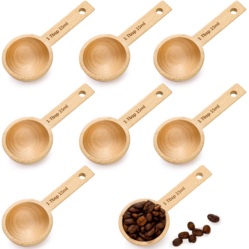 Tebery 8 Pack Wood Measuring Scoops for Canister, 1 Tablespoon Beech Coffee Scoop Measuring Spoons for Coffee Beans, Ground Coffee, Protein Powder, Spices, Tea and Bath Salt - Image 1