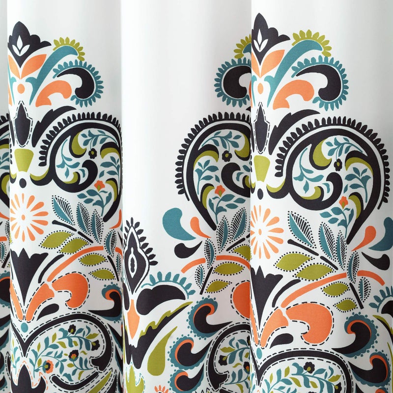 Lush Decor Navy and Tangerine Clara Shower Curtain-Fabric Colorful Boho Paisley Damask Print Design, 72 x 72 - Image 4