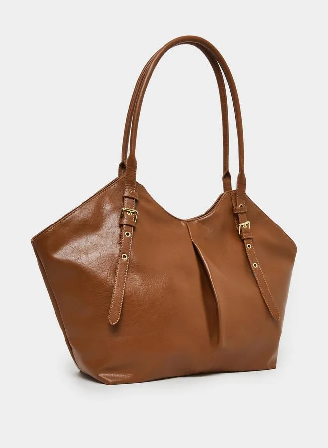 Styli Styli Women Brown Tote Bag with Pleated Detail