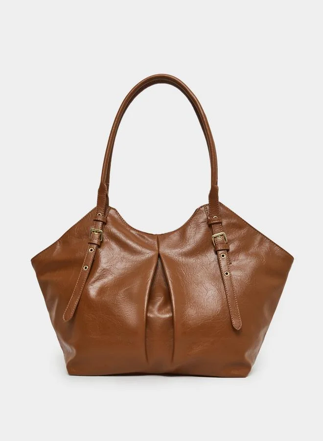 Styli Styli Women Brown Tote Bag with Pleated Detail