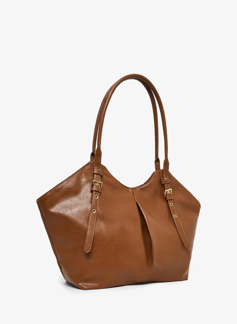 Styli Styli Women Brown Tote Bag with Pleated Detail