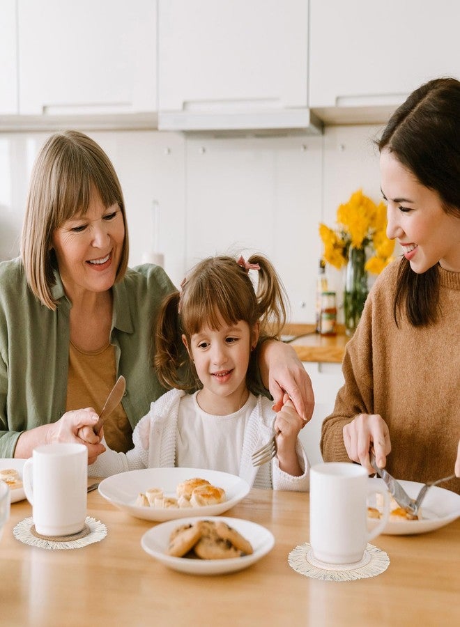 Whaline 4 Pack Boho Beige Coaster Handmade Crochet Drink Coaster Woven Bohemian Cup Mat Pad for Holiday Daily Home Kitchen Office Table Desk Housewarming Party Table Decoration - Image 4