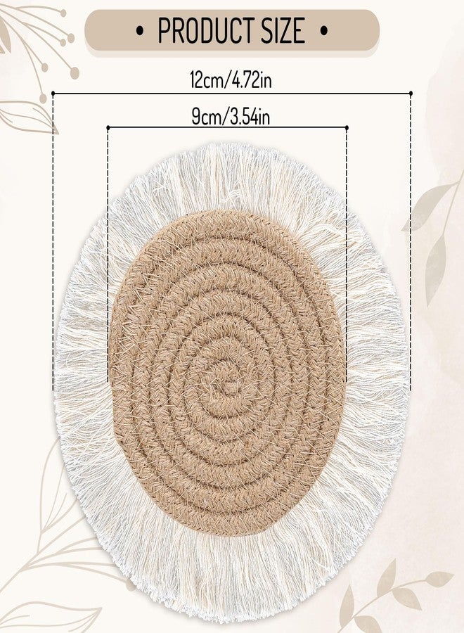 Whaline 4 Pack Boho Beige Coaster Handmade Crochet Drink Coaster Woven Bohemian Cup Mat Pad for Holiday Daily Home Kitchen Office Table Desk Housewarming Party Table Decoration - Image 2