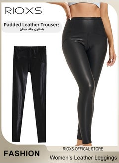 RIOXS Women's Padded Skinny Leather Pants, High Waisted Elastic PU Pants, Soft Warm Faux Leather Leggings, Suitable for Night Outings, Clubbing, Any Type of Party or Everyday Wear, Perfect for Pairing with Various Tops and Footwear  - Image 2