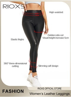 RIOXS Women's Padded Skinny Leather Pants, High Waisted Elastic PU Pants, Soft Warm Faux Leather Leggings, Suitable for Night Outings, Clubbing, Any Type of Party or Everyday Wear, Perfect for Pairing with Various Tops and Footwear  - Image 4