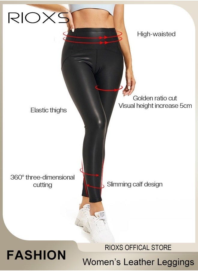 RIOXS Women's Padded Skinny Leather Pants, High Waisted Elastic PU Pants, Soft Warm Faux Leather Leggings, Suitable for Night Outings, Clubbing, Any Type of Party or Everyday Wear, Perfect for Pairing with Various Tops and Footwear  - Image 4