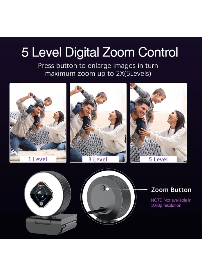 Angetube Streaming Webcam 1080P with Ring Light, HD Web camera with Digital Zoom Autofocus for Computer PC Laptop Mac - Webcam with Microphone USB Web Cam for Gaming XBOX Google Meet - Image 3