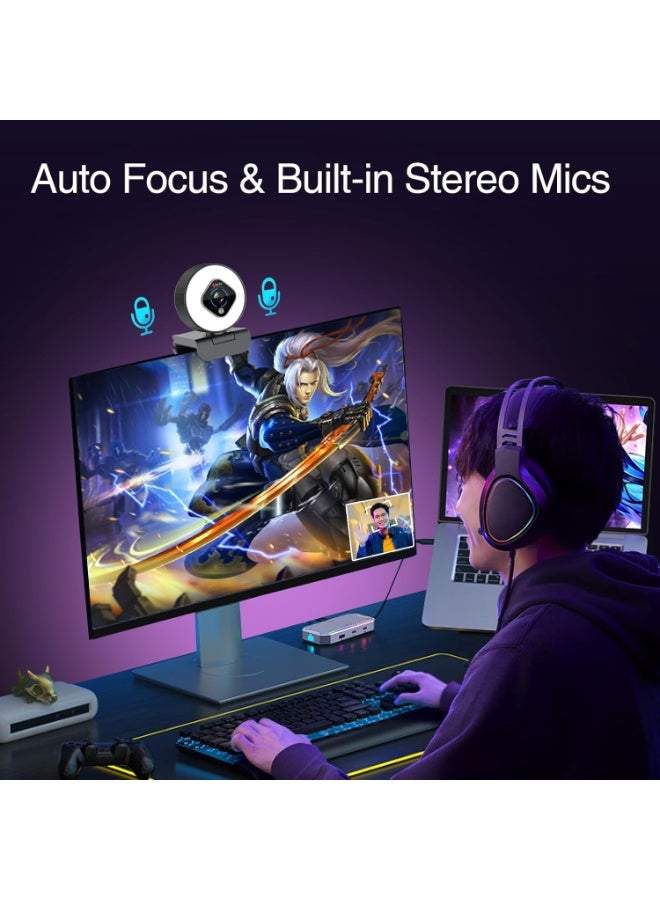 Angetube Streaming Webcam 1080P with Ring Light, HD Web camera with Digital Zoom Autofocus for Computer PC Laptop Mac - Webcam with Microphone USB Web Cam for Gaming XBOX Google Meet - Image 2