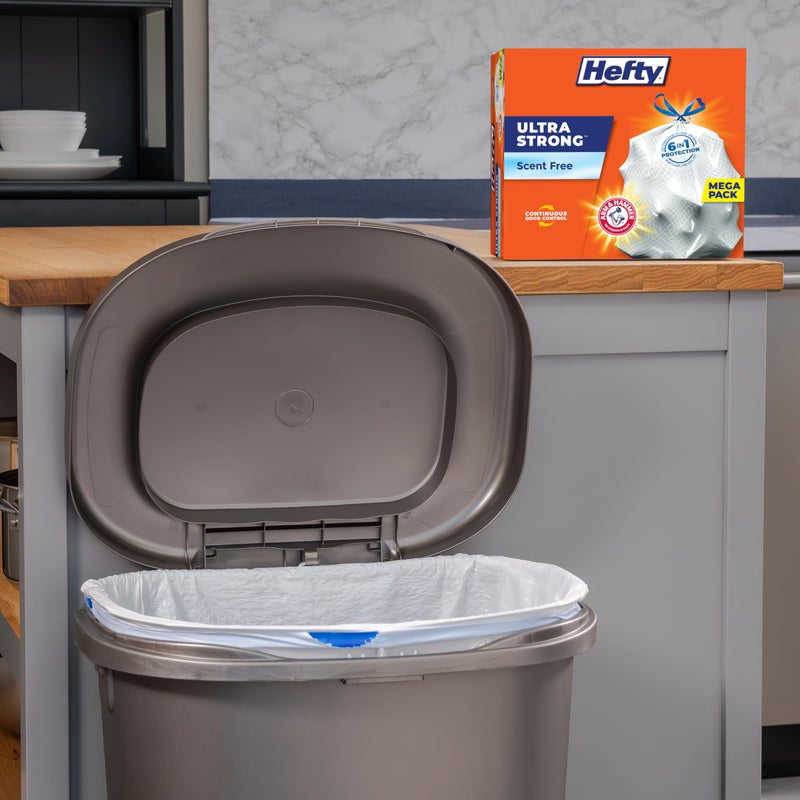 Hefty Ultra Strong Trash Bags, Tall Kitchen 13 Gallon Size, Drawstring Closure, Continuous Odor Control, White, Unscented, 110 Bags - Image 2