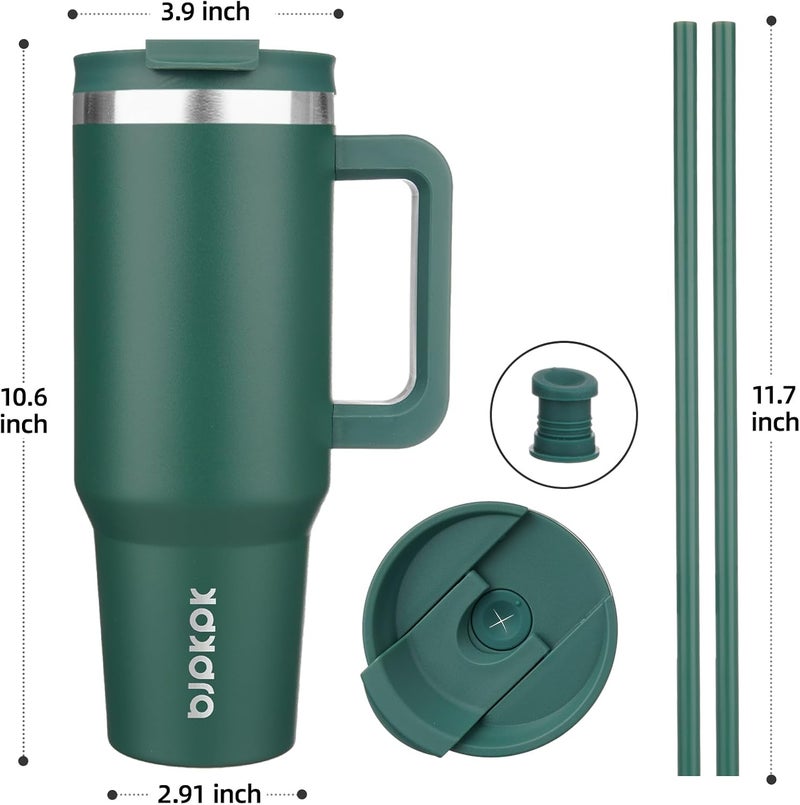 BJPKPK 40 oz Stainless Steel Tumbler With Handle Insulated Tumblers With 2 Straw Travel Coffee Mug With Lid,Army Green - Image 3