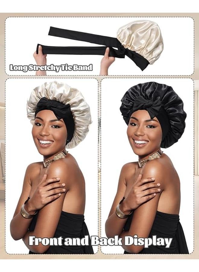 Generic Satin Bonnet Silk Bonnet for Sleeping Silk Sleep Cap Double Layer Hair Bonnet with Elastic Tie Band for Curly Hair Night Cap  - Image 1