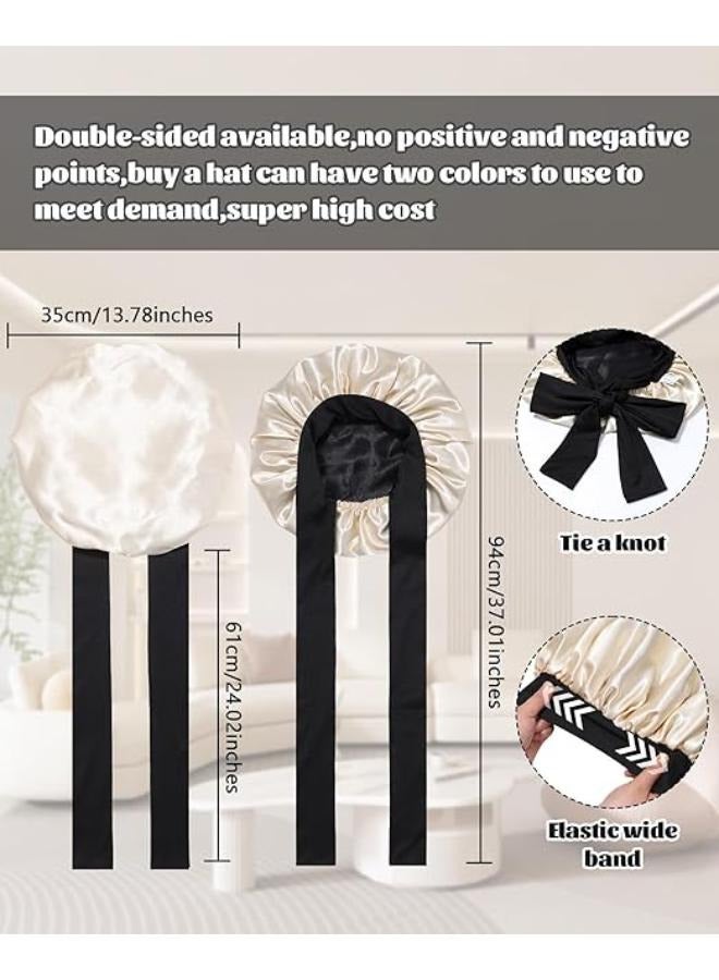 Generic Satin Bonnet Silk Bonnet for Sleeping Silk Sleep Cap Double Layer Hair Bonnet with Elastic Tie Band for Curly Hair Night Cap  - Image 2