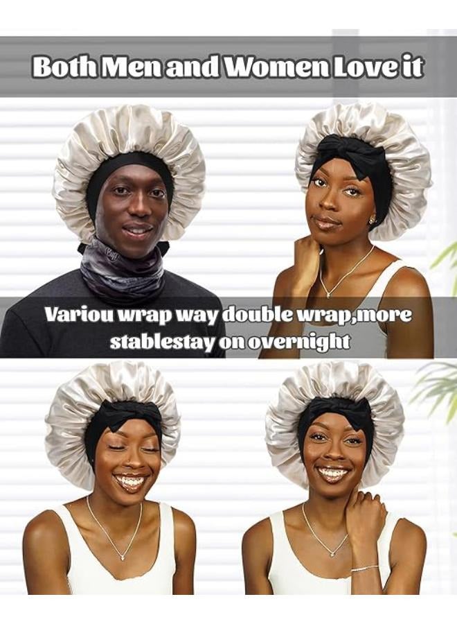 Generic Satin Bonnet Silk Bonnet for Sleeping Silk Sleep Cap Double Layer Hair Bonnet with Elastic Tie Band for Curly Hair Night Cap  - Image 3