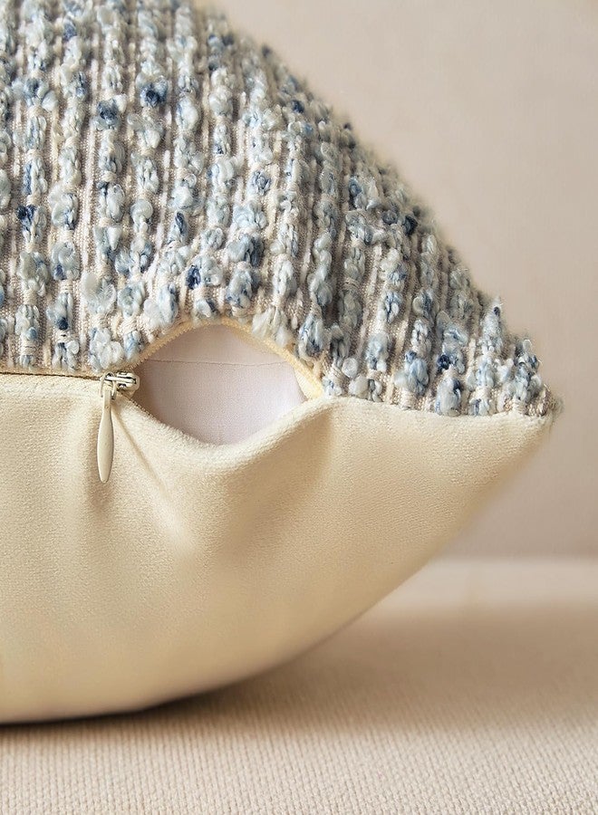 Allorry Decorative Lumbar Pillow Cover 12x20 Blue Striped Soft Wool Lumbar Throw Pillow Neutral Textured Boho Cushion Covers for Modern Farmhouse Sofa Bedroom Living Room Decor SY011-C12 - Image 2