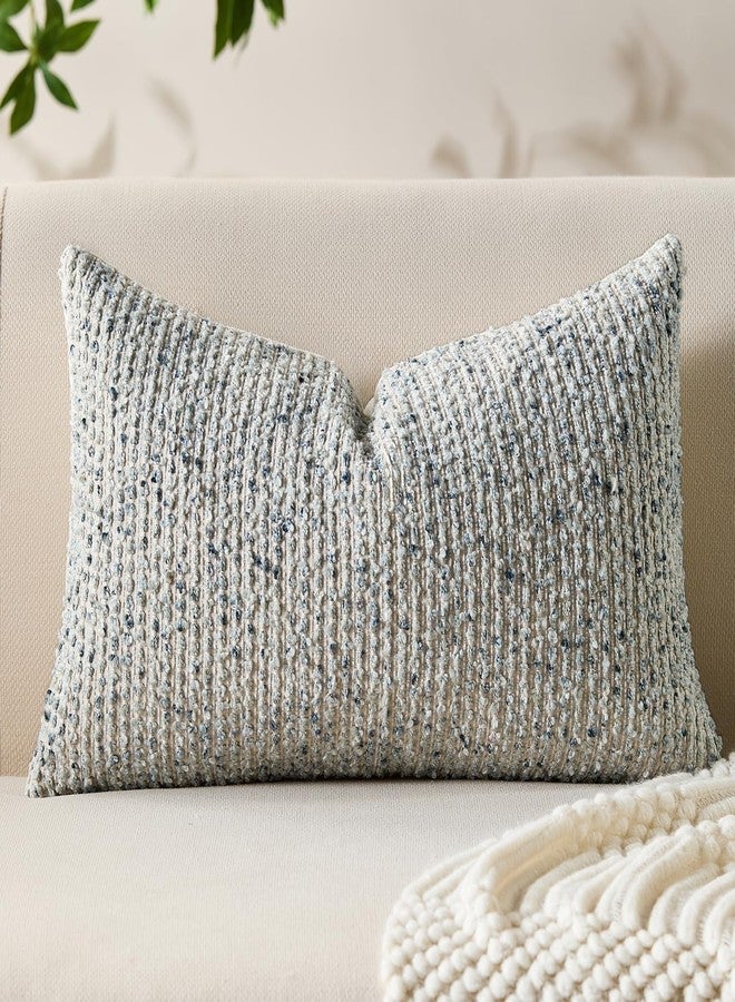 Allorry Decorative Lumbar Pillow Cover 12x20 Blue Striped Soft Wool Lumbar Throw Pillow Neutral Textured Boho Cushion Covers for Modern Farmhouse Sofa Bedroom Living Room Decor SY011-C12 - Image 1
