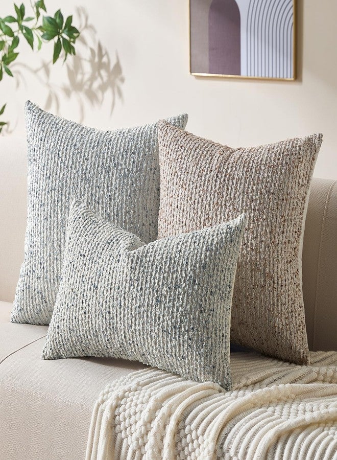 Allorry Decorative Lumbar Pillow Cover 12x20 Blue Striped Soft Wool Lumbar Throw Pillow Neutral Textured Boho Cushion Covers for Modern Farmhouse Sofa Bedroom Living Room Decor SY011-C12 - Image 4